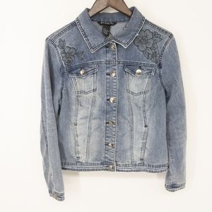 Baccini Denim Floral Embroidered Jean Jacket L